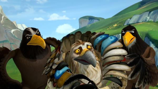 Gorgo gibt vor, der König der Adler zu sein. Wie lange ihm seine beiden Artgenossen wohl glauben können? | Rechte: BR/Studio 100 Animation/Studio 100 NV
