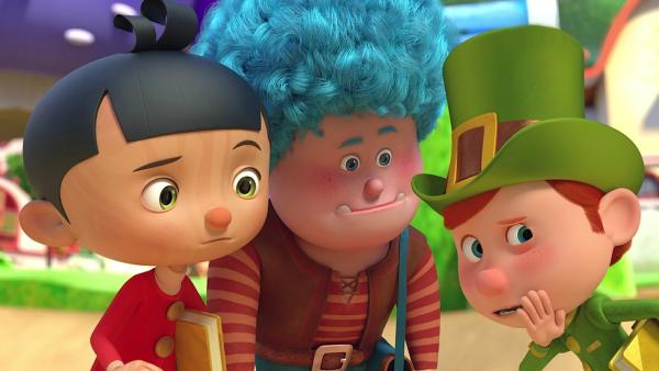 Fridolin (re.) verrät seinen Freunden Luzio (Mitte) und Pinocchio (li), dass es einen Hausaufgaben-Zwerg gibt. | Rechte: ZDF/2021 Method Animation/Palomar/ZDF Enterprises All rights reserved