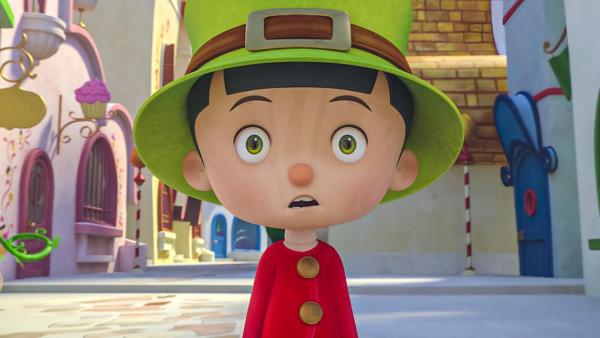 Pinocchio (mitte) schaut entsetzt. Er trägt einen grünen Hut. | Rechte:  © 2021 - Method Animation - Palomar - ZDF - ZDF Enterprises