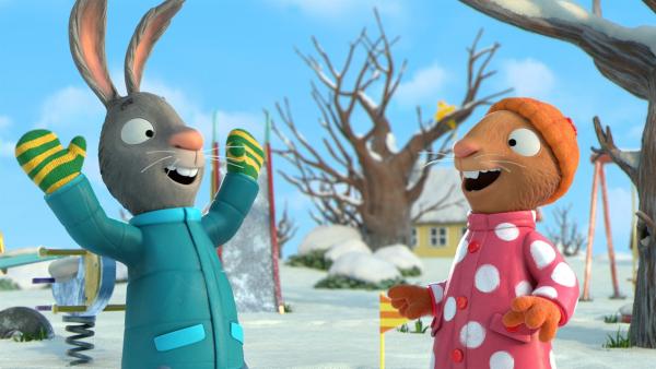 Pip und Posy amüsieren sich im Schnee. | Rechte: ZDF/Magic Light Pictures LTD 2021