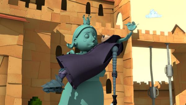Wie ist der Ehrliche Enzo auf der Statue von Prinzessin Magnesia gelandet? | Rechte: ZDF/Caligari