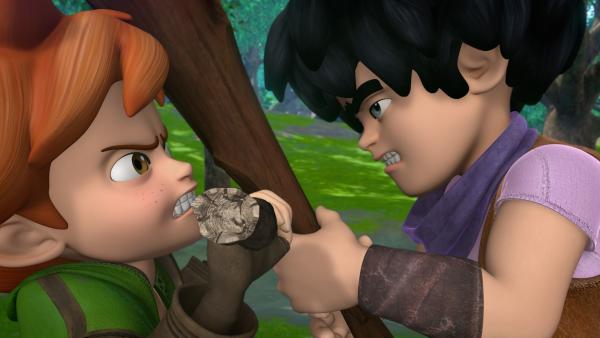Im Sherwood Forest begegnen sich Little John und Robin Hood zum ersten Mal nicht gerade freundschaftlich. | Rechte: ZDF/Method Animation/DQ Entertainment/Fabrique d'images/ZDF Enterprises/De Agostini