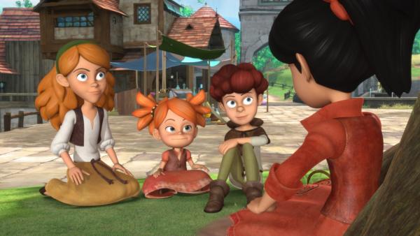 Es war einmal... Scarlett erzählt den Kindern die Geschichte von Robin Hood und wie damals alles angefangen hat. | Rechte: ZDF/Method Animation/DQ Entertainment/Fabrique d'images/ZDF Enterprises/De Agostini
