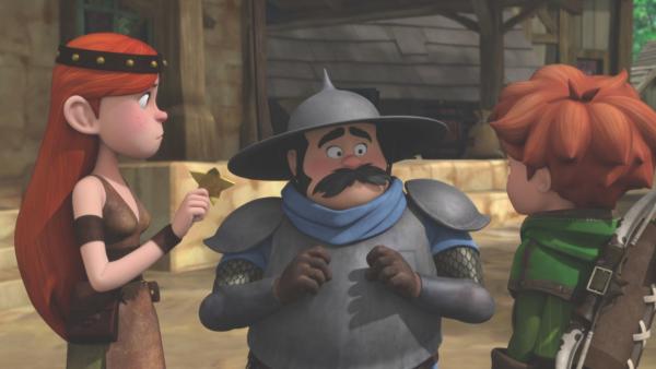 Die Schmiedin soll den verbeulten Sheriffstern wieder herrichten. | Rechte: ZDF/Method Animation/DQ Entertainment/De Agostini