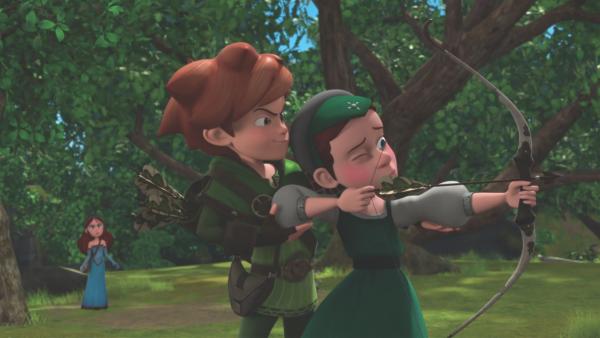 Robin übt mit Louisa Bogenschießen. Ist Scarlett etwa eifersüchtig?  | Rechte: ZDF/Method Animation/DQ Entertainment