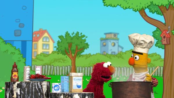 Elmo würzt Berts Suppe und Abby besingt den leckeren Brokkoli. | Rechte: NDR