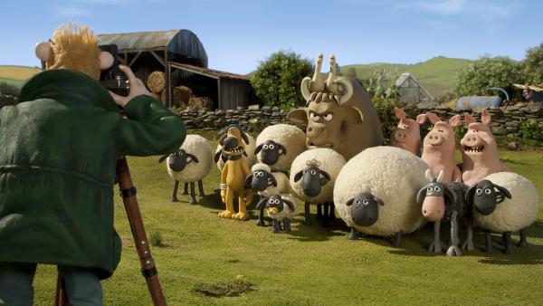 Der Farmer will ein Gruppenbild mit allen Tieren. Aber das ist nicht so einfach. | Rechte: WDR/Aardman Animation Ltd./BBC