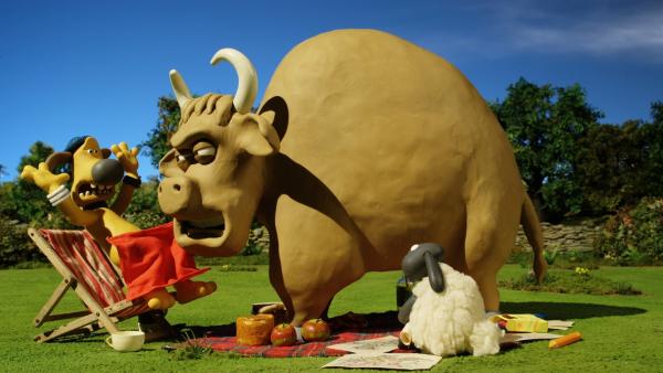 Den Stier hatte Bitzer eigentlich nicht zum Picknick eingeladen. | Rechte: WDR/Aardman Animation Ltd./BBC