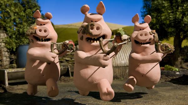 Attacke! Die Schweine sind wieder gar nicht gut auf Shaun zu sprechen. | Rechte: WDR/Aardman Animation Ltd./BBC