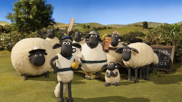 Shaun und seine Freunde freuen sich auf eine Runde Cricket. | Rechte: WDR/Aardman Animations Ltd.