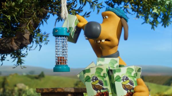 Immer sind die Nüsse weg. So schnell kann Bitzer den Vorrat im Vogelhäuschen gar nicht nachfüllen. | Rechte: WDR/BBC/Animation Ltd
