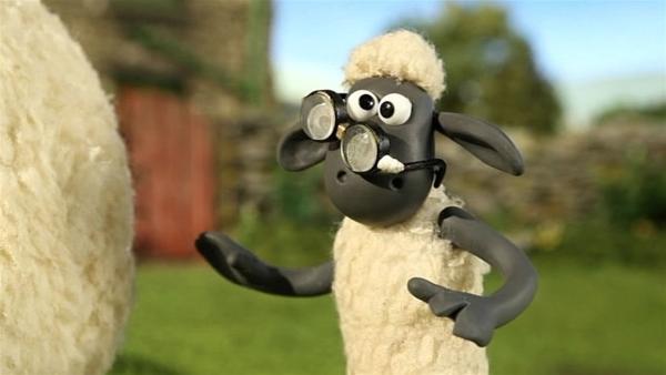 Shaun hat die Brille des Farmers gefunden. Wer kann damit denn sehen? | Rechte: WDR/Aardman Animation Ltd./BBC