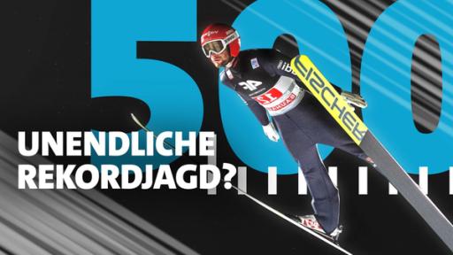 Bildmontage: Skispringer in der Luft im Hintergrund die Zahl 500