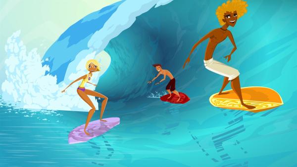 Endlich Sommerferien - Die Teenies Fin, Reef und Broseph im Surferparadies! | Rechte: KiKA/Fresh TV/Cake Entertainment