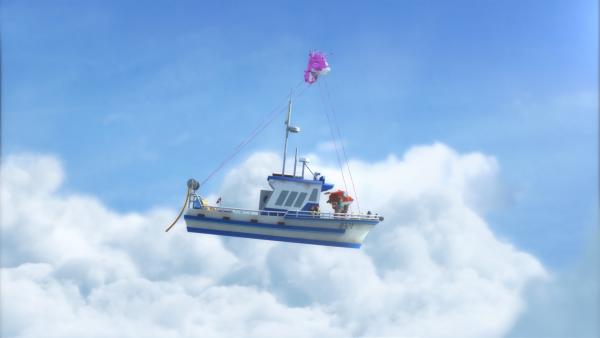 Dizzy hat das Schiff aus der Wasserhose gerettet und bringt es in sanftere Gewässer. | Rechte: KiKA/FunnyFlux/QianQi/EBS/CJ E&M