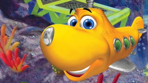 Das gelbe U-Boot Timmy ist voller Tatendrang und schaut mit großen lächelnden Augen in die Kamera.