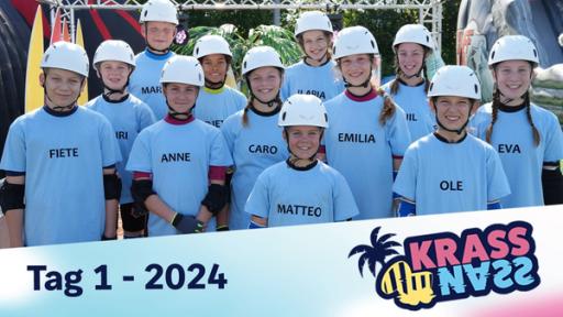 Tag 1: Auf ein Neues: Achtung, fertig, krass nass! | Rechte: SWR Die krass nass Kids 2024 starten in den Parcours