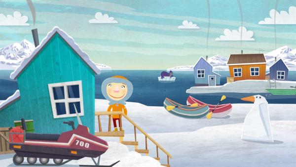 In diesem Lied der Inuit lernen wir mit zwei Kindern und den typischen Bewohnern dieser Winterwelt – den Schneehasen, den Robben und den Eismeer Krabbben- die glitzernde Eiswelt kennen. | Rechte: rbb/2018 Rothkirch Cartoon-Film GmbH