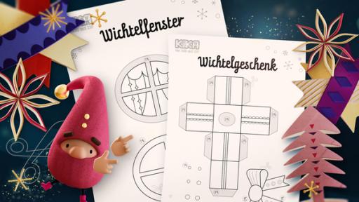 Bastelbogen Wichteltür mit weihnachtlicher Umrahmung