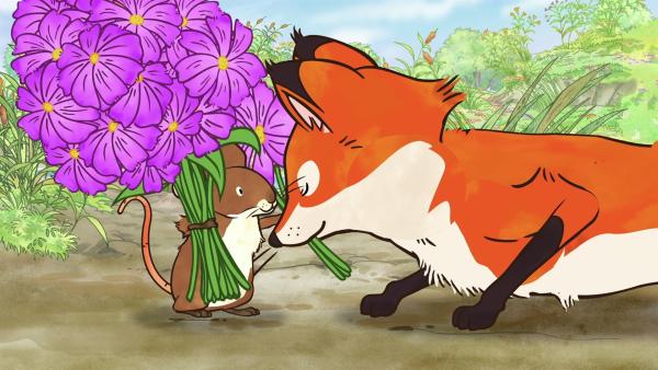 Auch der Fuchs bekommt einen Blumenstrauß. | Rechte: KiKA/SLR Productions Australia Pty.Ltd./Scrawl Studios Pte Ltd./hr/ARD