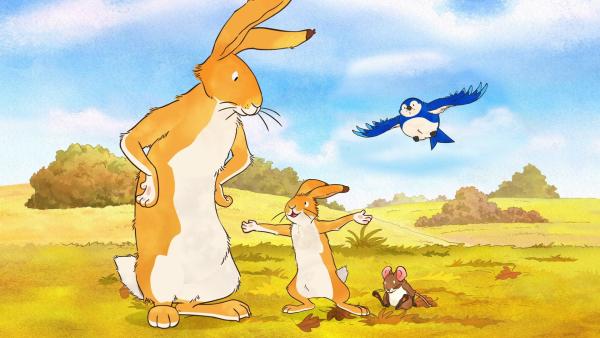 Der kleine braune Hase möchte wie ein Vogel fliegen können. Aber Hasen können nun mal nicht fliegen. Das sagt zumindest der große braune Hase. | Rechte: KiKA/SLR Productions Australia Pty.Ltd./Scrawl Studios Pte Ltd./hr/ARD 