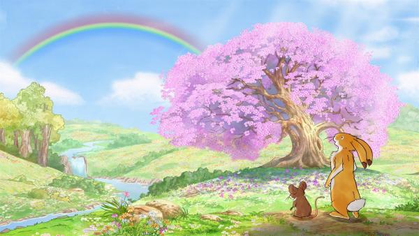 Der kleine Hase und die kleine Feldmaus sehen einen wunderschönen Regenbogen. | Rechte: KiKA/SLR Productions Australia Pty.Ltd./Scrawl Studios Pte Ltd./hr/ARD