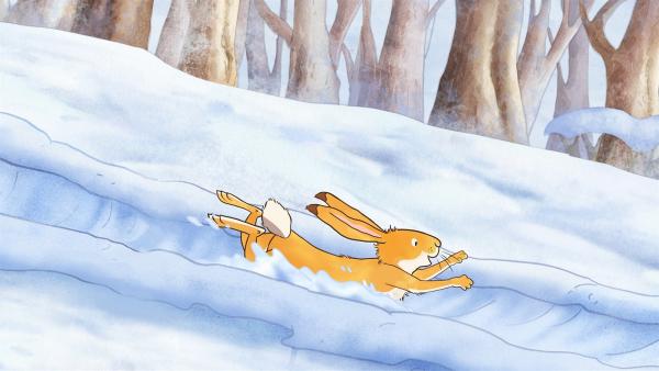 Der kleine Hase liebt es auf seiner tollen Schneerutsche herunterzusausen. | Rechte: KiKA/SLR Productions Australia Pty.Ltd./Scrawl Studios Pte Ltd./hr/ARD