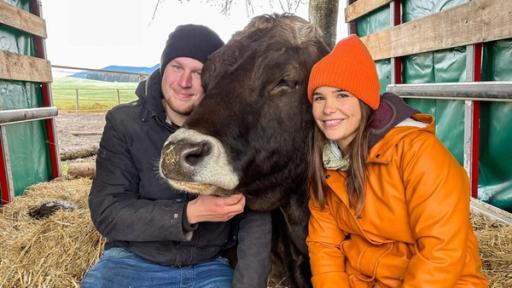 Ein Tag beim Kuhflüsterer | Im Allgäu wird es kuschelig: Anna, "Kuhflüsterer" Markus Holzmann und Lieblingskuh Emmi gönnen sich eine Auszeit im Stroh.