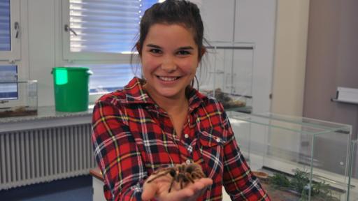 Vogelspinne | Anna hat sich ihrer Angst gestellt und eine Vogelspinne auf die Hand genommen.