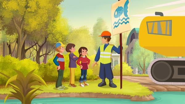 Auf keinen Fall wollen es sich die Kinder gefallen lassen, dass ihr Teich zugeschüttet wird. | Rechte: ZDF/WunderWerk