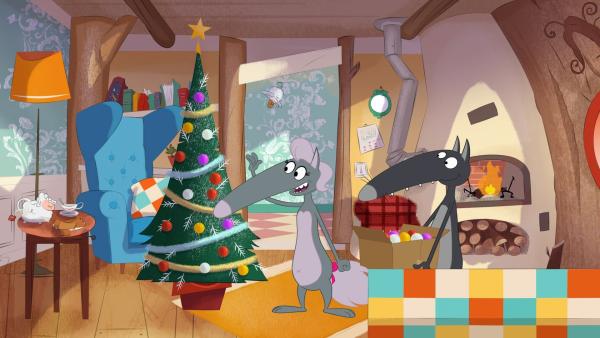 Wolf und Wolfine freuen sich auf Weihnachten. | Rechte: KiKA/Samka Productions