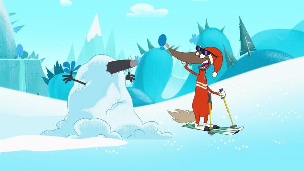 Alfred fordert Wolf zum Ski-Wettrennen heraus. | Rechte: KiKA/Samka Productions