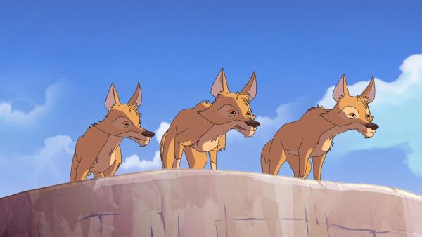 Die drei hungrigen Kojoten wollen das Fohlen jagen.  | Rechte: WDR/Ellipsanime Productions/Belvision/Les Cartooneurs Associés/2 Minute