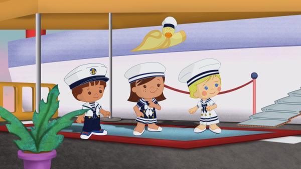 Zoé, Carla, Finn und QuackQuack erleben ein spannendes Abenteuer auf einer Kreuzfahrt. | Rechte: KiKA/Mike Young Productions