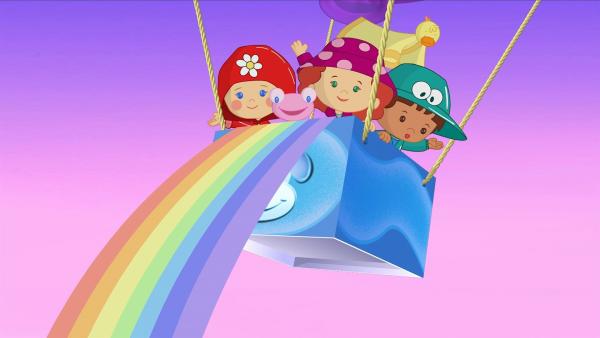 Die Kinder bringen einen herrlichen Regenbogen wieder zurück in den Himmel. | Rechte: KiKA/Mike Young Productions